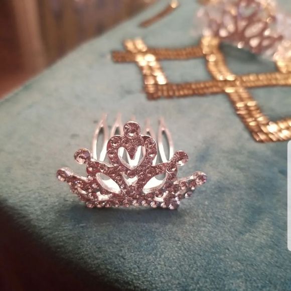 Girls Mini Rhinestone Tiara Crowns Hairpin Combs New Set Of 6! Multiple Styles - Picture 10 of 11